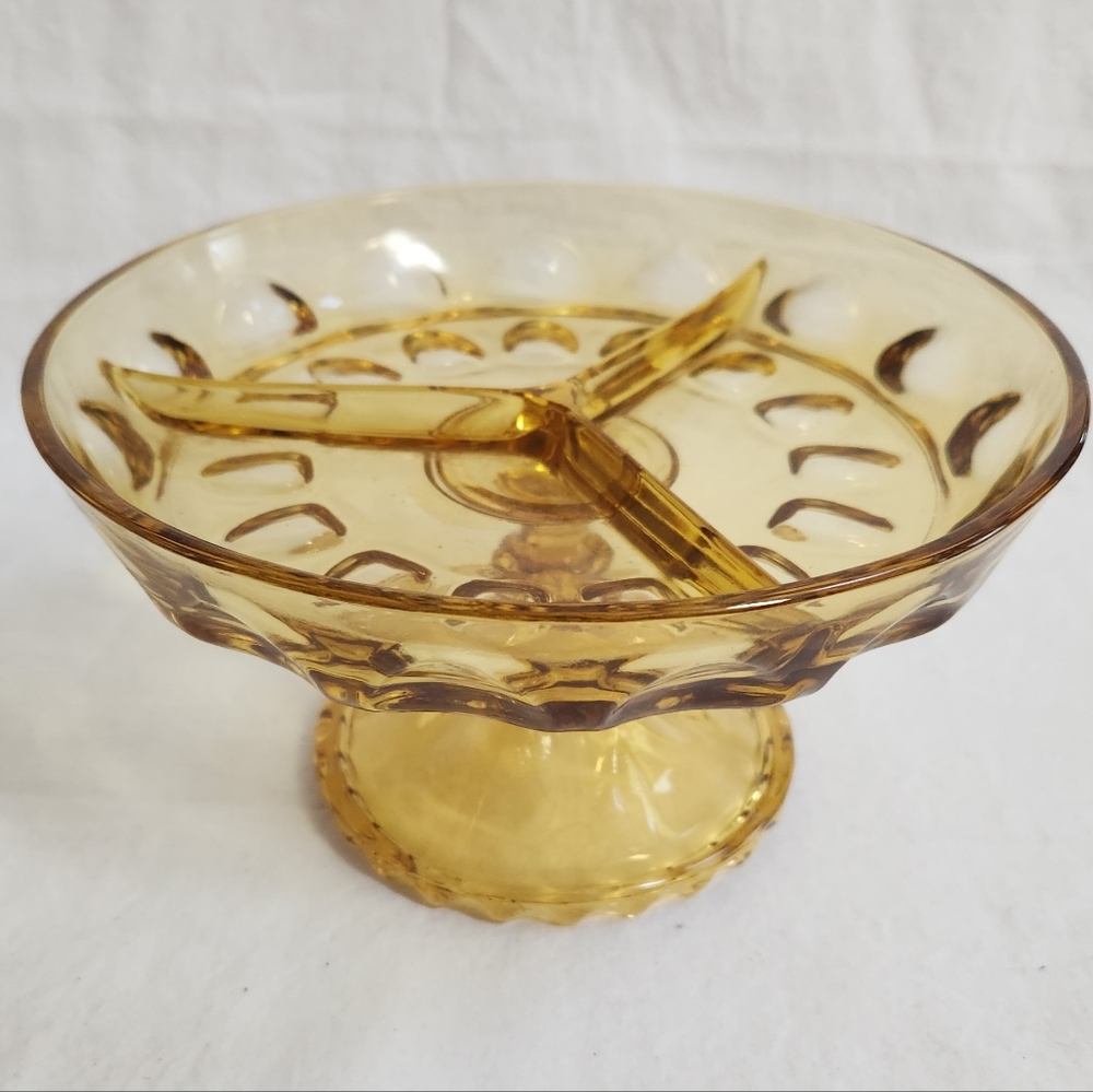 Vintage Hazel Atlas Yellow Amber Glass Divided Candy Dish